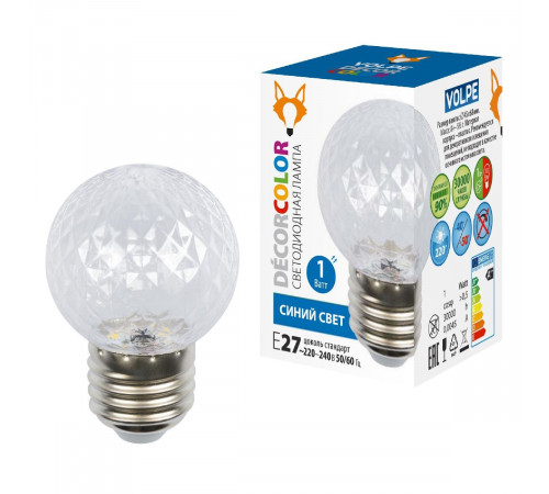 Лампа светодиодная Volpe Decor color LED-D45-1W/BLUE/E27/CL/С PINEAPPLE UL-00010066 Лампа светодиодная Volpe Decor color LED-D45-1W/BLUE/E27/CL/С PINEAPPLE UL-00010066