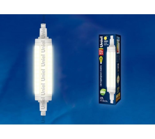 Лампа светодиодная (UL-00001555) Uniel R7s 12W 3000K прозрачная LED-J118-12W/WW/R7s/CL PLZ06WH Лампа светодиодная (UL-00001555) Uniel R7s 12W 3000K прозрачная LED-J118-12W/WW/R7s/CL PLZ06WH