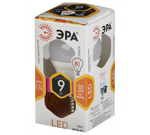 Лампа светодиодная Эра E14 9W 2700K LED P45-9W-827-E14 Б0029041 Лампа светодиодная Эра E14 9W 2700K LED P45-9W-827-E14 Б0029041