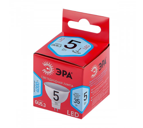 Лампа светодиодная Эра GU5.3 5W 4000K LED MR16-5W-840-GU5.3 R Б0049639 Лампа светодиодная Эра GU5.3 5W 4000K LED MR16-5W-840-GU5.3 R Б0049639