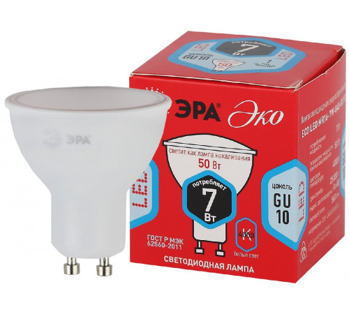 Лампа светодиодная Эра GU10 7W 4000K ECO LED MR16-7W-840-GU10 Б0040876 Лампа светодиодная Эра GU10 7W 4000K ECO LED MR16-7W-840-GU10 Б0040876