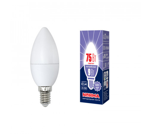 Лампа светодиодная (UL-00003802) Volpe E14 9W 6500K матовая LED-C37-9W/DW/E14/FR/NR Лампа светодиодная (UL-00003802) Volpe E14 9W 6500K матовая LED-C37-9W/DW/E14/FR/NR