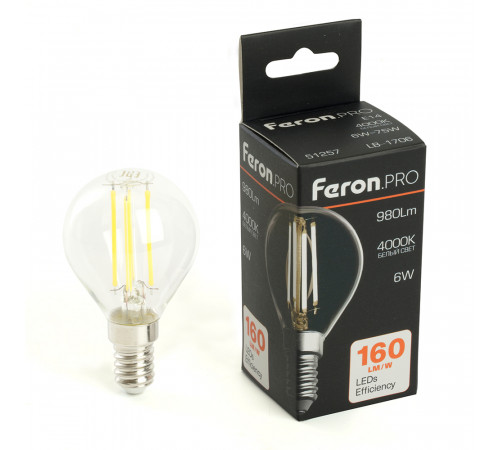 Лампа светодиодная Feron LB-1706 E14 6W 4000K 51257 Лампа светодиодная Feron LB-1706 E14 6W 4000K 51257