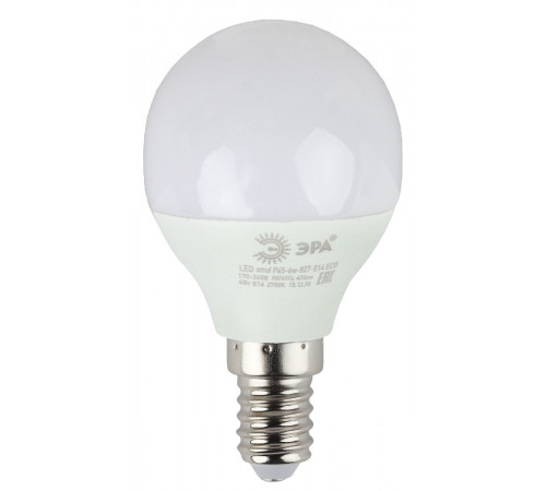 Лампа светодиодная Эра E14 6W 2700K ECO LED P45-6W-827-E14 Б0020626