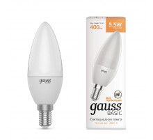 Лампа светодиодная Gauss E14 5,5W 3000К свеча матовая 1033116