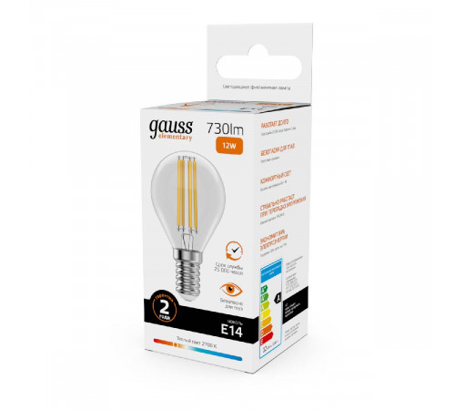Лампа светодиодная Gauss Filament Elementary E14 12W 2700K 52112 Лампа светодиодная Gauss Filament Elementary E14 12W 2700K 52112