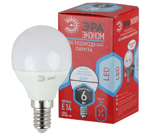 Лампа светодиодная Эра E14 6W 4000K ECO LED P45-6W-840-E14 Б0019077 Лампа светодиодная Эра E14 6W 4000K ECO LED P45-6W-840-E14 Б0019077