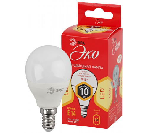 Лампа светодиодная Эра E14 10W 2700K ECO LED P45-10W-827-E14 Б0032968 Лампа светодиодная Эра E14 10W 2700K ECO LED P45-10W-827-E14 Б0032968