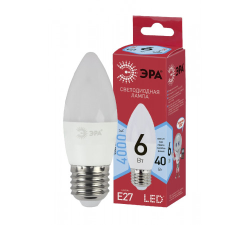 Лампа светодиодная Эра E27 6W 4000K ECO LED B35-6W-840-E27 Б0020621 Лампа светодиодная Эра E27 6W 4000K ECO LED B35-6W-840-E27 Б0020621