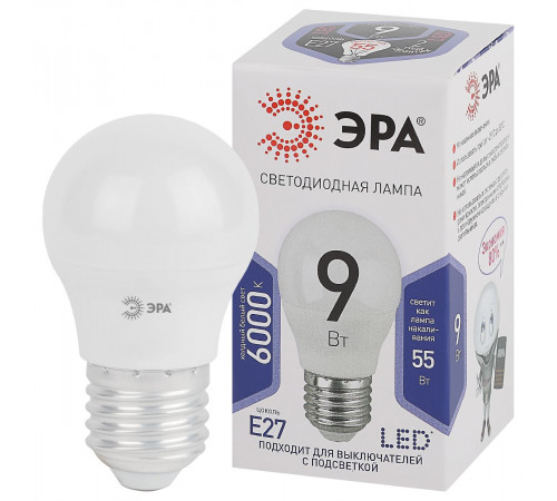 Лампа светодиодная Эра E27 9W 6000K LED P45-9W-860-E27 Б0031412 Лампа светодиодная Эра E27 9W 6000K LED P45-9W-860-E27 Б0031412