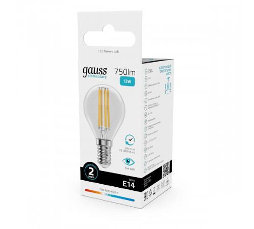 Лампа светодиодная Gauss Filament Elementary E14 12W 4100K 52122