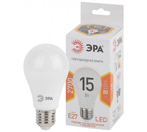 Лампа светодиодная Эра E27 15W 2700K LED A60-15W-827-E27 Б0020592 Лампа светодиодная Эра E27 15W 2700K LED A60-15W-827-E27 Б0020592