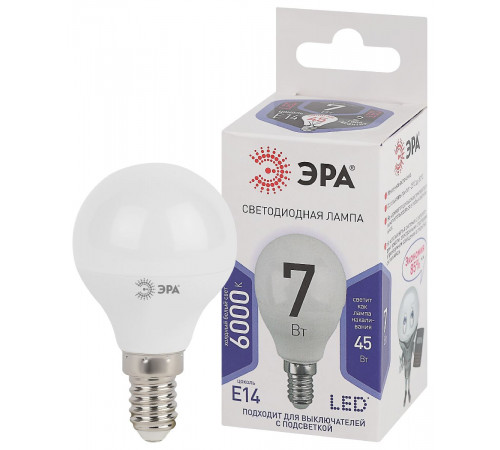 Лампа светодиодная Эра E14 7W 6000K LED P45-7W-860-E14 Б0031401 Лампа светодиодная Эра E14 7W 6000K LED P45-7W-860-E14 Б0031401