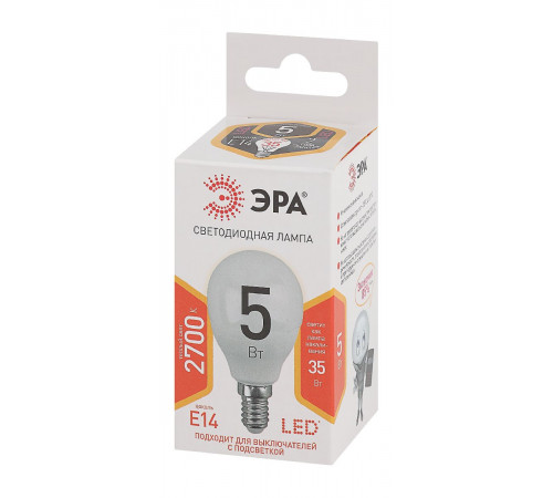 Лампа светодиодная Эра E14 5W 2700K LED P45-5W-827-E14 Б0028485 Лампа светодиодная Эра E14 5W 2700K LED P45-5W-827-E14 Б0028485