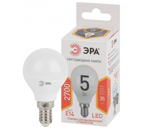 Лампа светодиодная Эра E14 5W 2700K LED P45-5W-827-E14 Б0028485 Лампа светодиодная Эра E14 5W 2700K LED P45-5W-827-E14 Б0028485
