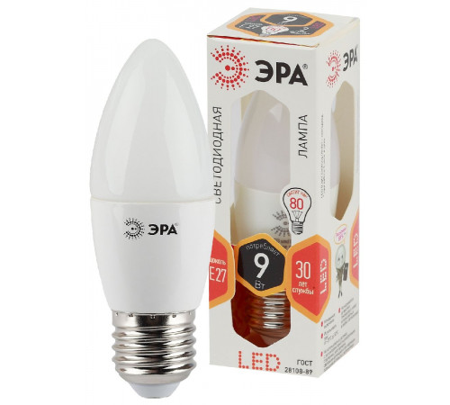 Лампа светодиодная Эра E27 9W 2700K LED B35-9W-827-E27 Б0027971 Лампа светодиодная Эра E27 9W 2700K LED B35-9W-827-E27 Б0027971