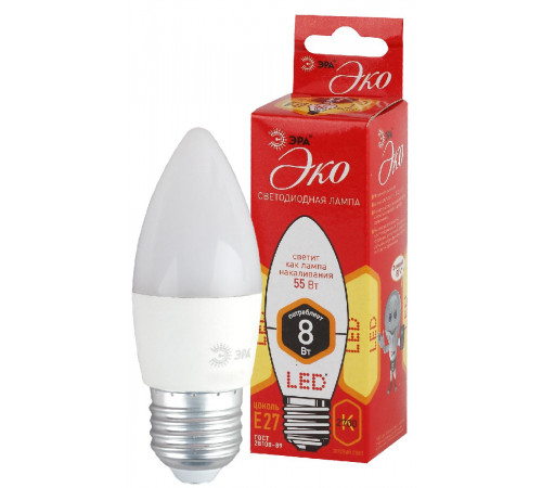 Лампа светодиодная Эра E27 8W 2700K ECO LED B35-8W-827-E27 Б0030020