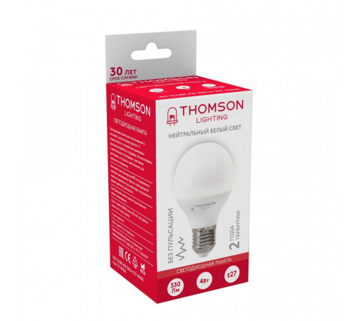 Лампа светодиодная Thomson E27 4W 4000K шар матовый TH-B2362 Лампа светодиодная Thomson E27 4W 4000K шар матовый TH-B2362