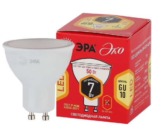 Лампа светодиодная Эра GU10 7W 2700K ECO LED MR16-7W-827-GU10 Б0040874 Лампа светодиодная Эра GU10 7W 2700K ECO LED MR16-7W-827-GU10 Б0040874