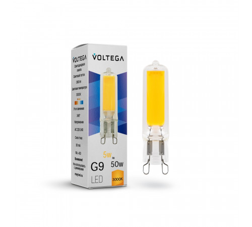 Светодиодная лампа Voltega Simple Capsule 5W 3000K G9 7181 Светодиодная лампа Voltega Simple Capsule 5W 3000K G9 7181