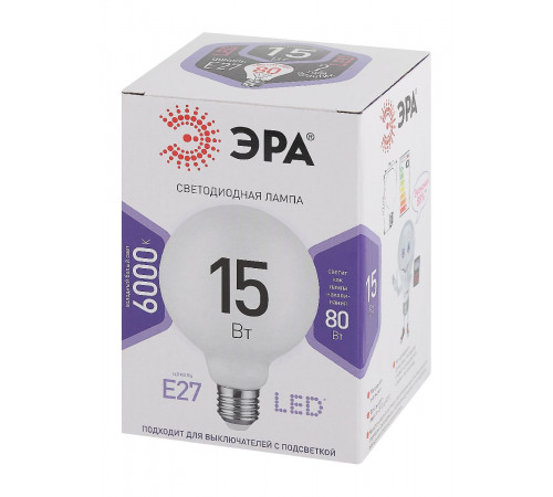 Лампа светодиодная Эра E27 15W 6500K LED G95-15W-6000K-E27 Б0049079