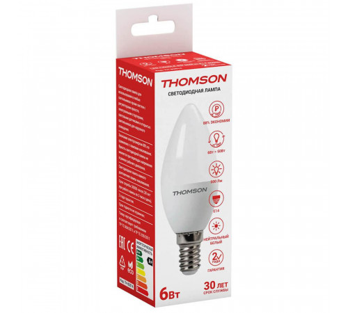 Лампа светодиодная Thomson E14 6W 4000K свеча матовая TH-B2014
