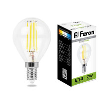 Лампа светодиодная филаментная Feron E14 7W 4000K Шар Прозрачная LB-52 25875
