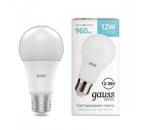 Лампа светодиодная Gauss Basic E27 12W 4100K 202402212 Лампа светодиодная Gauss Basic E27 12W 4100K 202402212