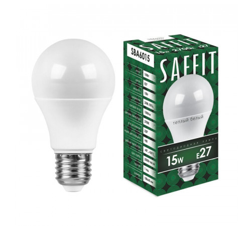 Лампа светодиодная Saffit SBA6015 шар E27 15W 2700K 55010