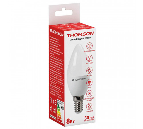 Лампа светодиодная Thomson E14 8W 4000K свеча матовая TH-B2016 Лампа светодиодная Thomson E14 8W 4000K свеча матовая TH-B2016
