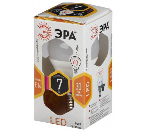 Лампа светодиодная Эра E14 7W 2700K LED P45-7W-827-E14 Б0020548 Лампа светодиодная Эра E14 7W 2700K LED P45-7W-827-E14 Б0020548