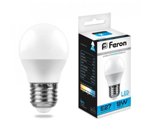 Лампа светодиодная Feron E27 9W 6400K Шар Матовая LB-550 25806 Лампа светодиодная Feron E27 9W 6400K Шар Матовая LB-550 25806