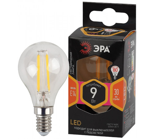 Лампа светодиодная Эра E14 9W 2700K F-LED P45-9w-827-E14 Б0047020 Лампа светодиодная Эра E14 9W 2700K F-LED P45-9w-827-E14 Б0047020