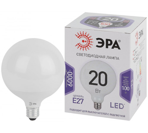 Лампа светодиодная Эра E27 20W 6500K LED G120-20W-6000K-E27 Б0049082 Лампа светодиодная Эра E27 20W 6500K LED G120-20W-6000K-E27 Б0049082