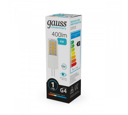 Лампа светодиодная Gauss G4 4W 4100К прозрачная 10724 Лампа светодиодная Gauss G4 4W 4100К прозрачная 10724
