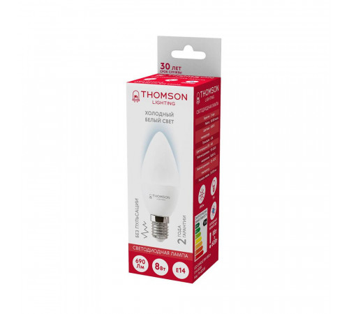 Лампа светодиодная Thomson E14 8W 6500K свеча матовая TH-B2308 Лампа светодиодная Thomson E14 8W 6500K свеча матовая TH-B2308