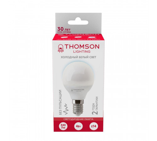 Лампа светодиодная Thomson E14 4W 6500K шар матовый TH-B2314 Лампа светодиодная Thomson E14 4W 6500K шар матовый TH-B2314