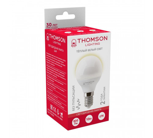 Лампа светодиодная Thomson E14 10W 3000K шар матовый TH-B2035 Лампа светодиодная Thomson E14 10W 3000K шар матовый TH-B2035