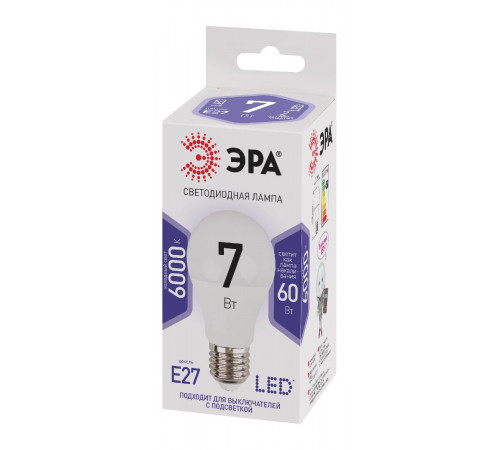 Лампа светодиодная Эра E27 7W 6000K LED A60-7W-860-E27 Б0044087 Лампа светодиодная Эра E27 7W 6000K LED A60-7W-860-E27 Б0044087