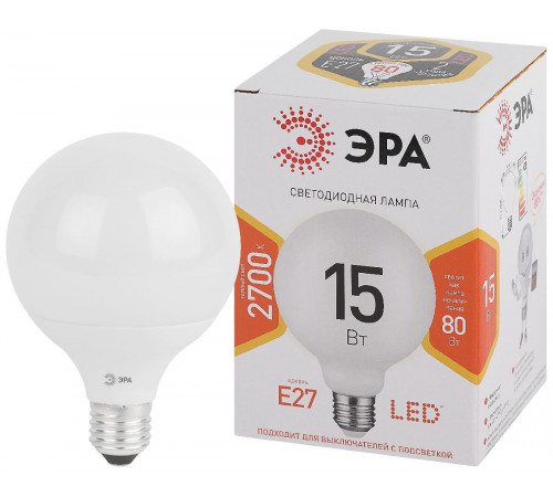Лампа светодиодная Эра E27 15W 2700K LED G95-15W-2700K-E27 Б0049077 Лампа светодиодная Эра E27 15W 2700K LED G95-15W-2700K-E27 Б0049077