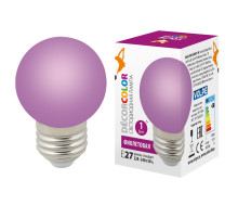 Лампа декоративная светодиодная (UL-00005652) Volpe E27 1W фиолетовая LED-G45-1W/PURPLE/E27/FR/С