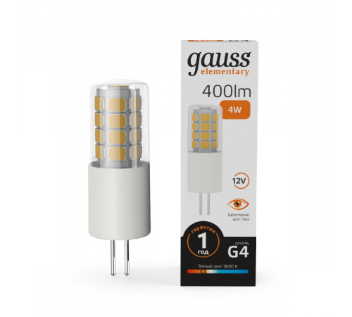 Лампа светодиодная Gauss G4 4W 3000К прозрачная 10714 Лампа светодиодная Gauss G4 4W 3000К прозрачная 10714