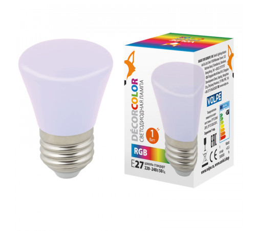 Лампа светодиодная Volpe Decor color LED-D45-1W/RGB/E27/FR/С BELL UL-00005805 Лампа светодиодная Volpe Decor color LED-D45-1W/RGB/E27/FR/С BELL UL-00005805