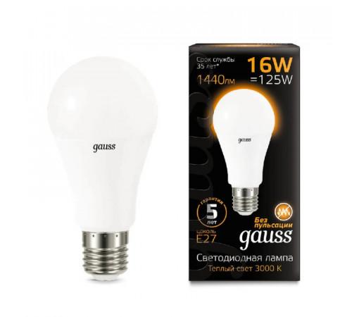 Лампа светодиодная Gauss E27 16W 3000K матовая 102502116 Лампа светодиодная Gauss E27 16W 3000K матовая 102502116