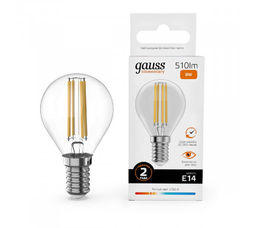 Лампа светодиодная Gauss Filament Elementary E14 8W 2700K 52118