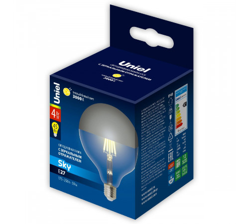 Лампа светодиодная Uniel Sky LED-G125-4W/3000K/E27/CL MIRROR/CHROME PLS02WH UL-00011793 Лампа светодиодная Uniel Sky LED-G125-4W/3000K/E27/CL MIRROR/CHROME PLS02WH UL-00011793