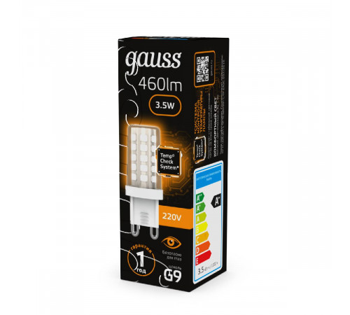 Лампа светодиодная Gauss G9 3,5W 3000К прозрачная 107009105 Лампа светодиодная Gauss G9 3,5W 3000К прозрачная 107009105