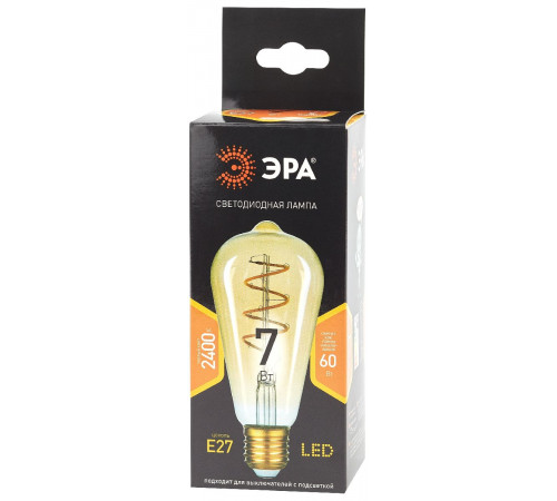 Лампа светодиодная Эра E27 7W 2400K F-LED ST64-7W-824-E27 spiral gold Б0047665 Лампа светодиодная Эра E27 7W 2400K F-LED ST64-7W-824-E27 spiral gold Б0047665