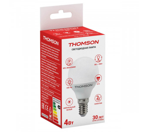 Лампа светодиодная Thomson E14 4W 4000K шар матовый TH-B2102 Лампа светодиодная Thomson E14 4W 4000K шар матовый TH-B2102