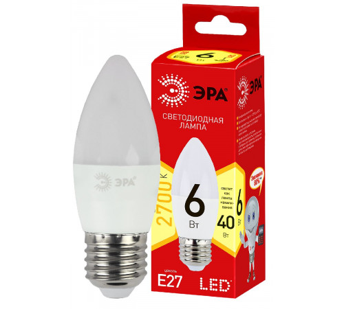 Лампа светодиодная Эра E27 6W 2700K ECO LED B35-6W-827-E27 Б0020620 Лампа светодиодная Эра E27 6W 2700K ECO LED B35-6W-827-E27 Б0020620
